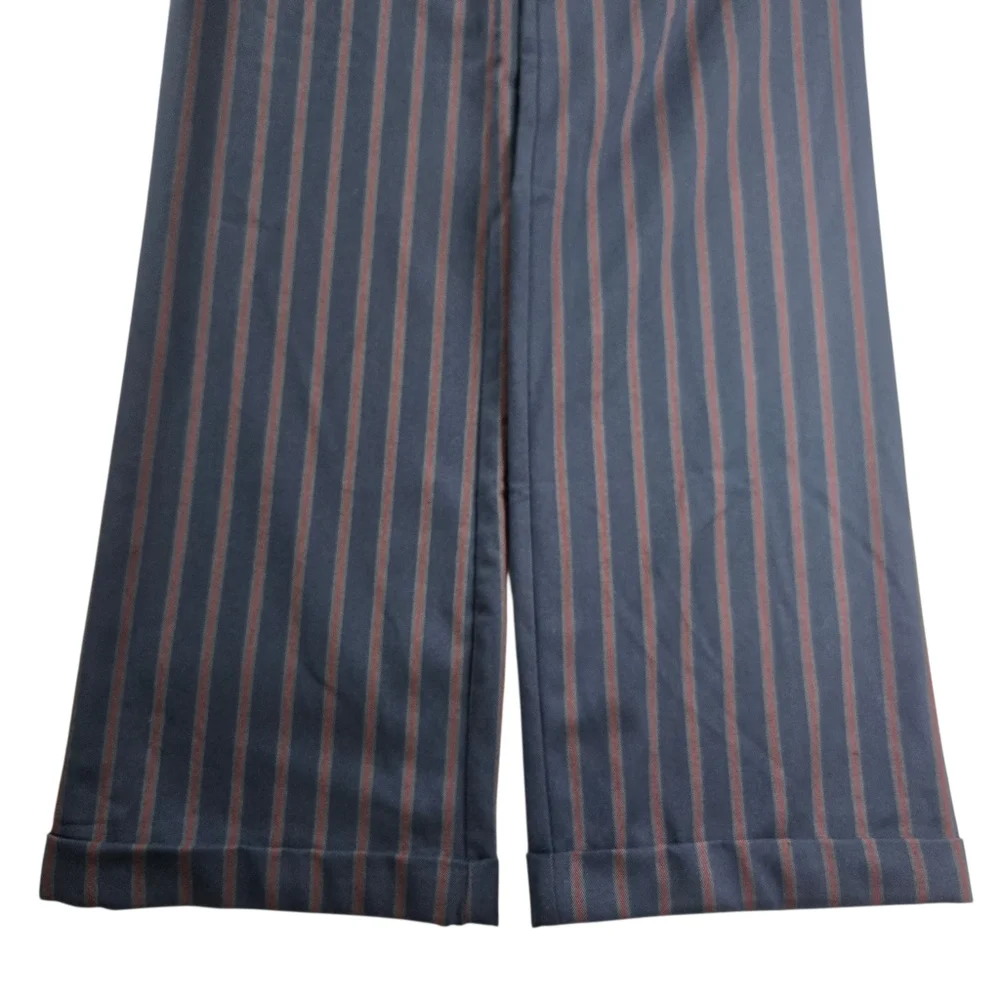 By Anthropologie Low-Rise Striped Flare Pants Cuffed Hem Blue Red